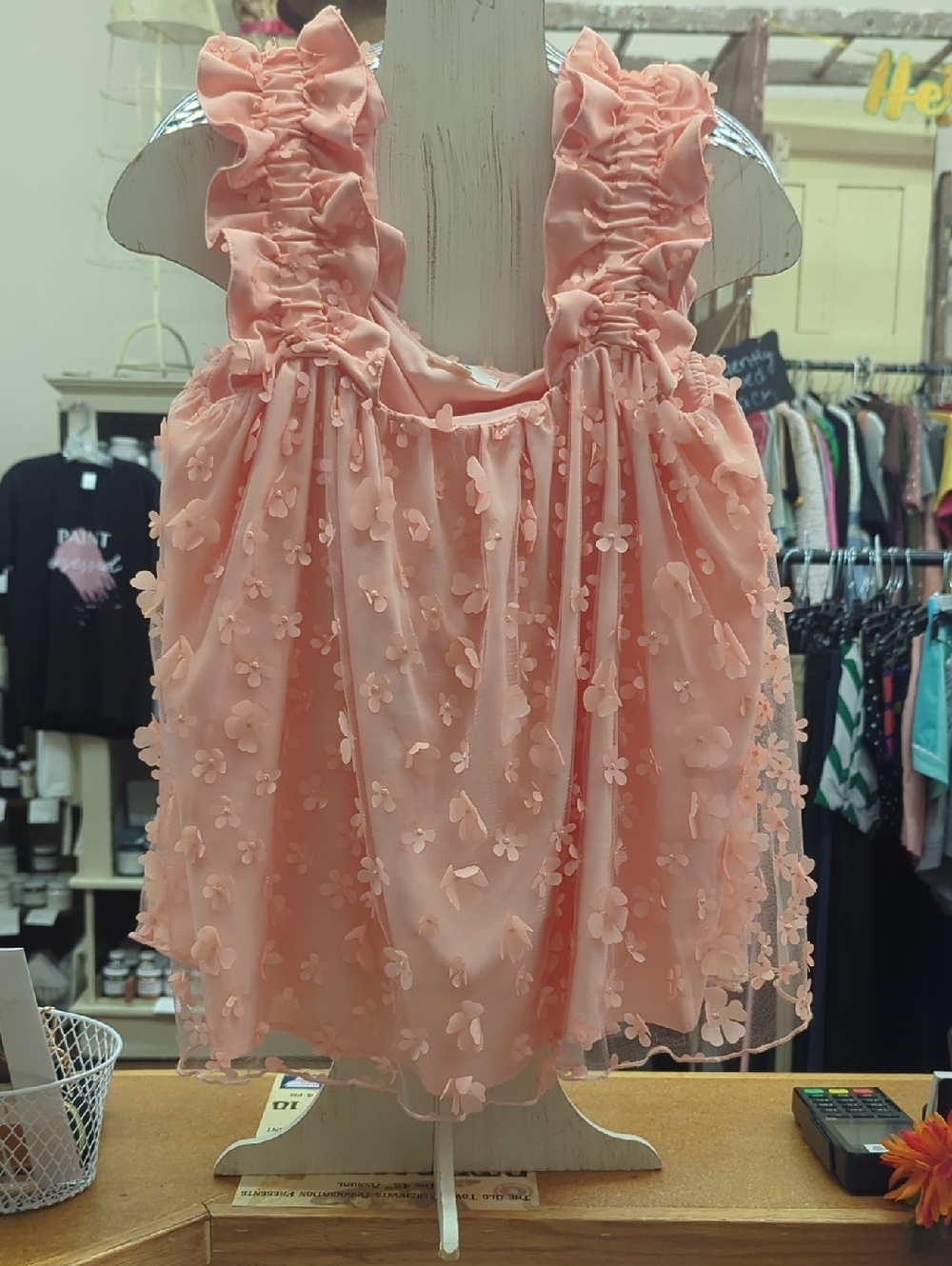 entro Peach Blush Floral Applique Chiffon Top